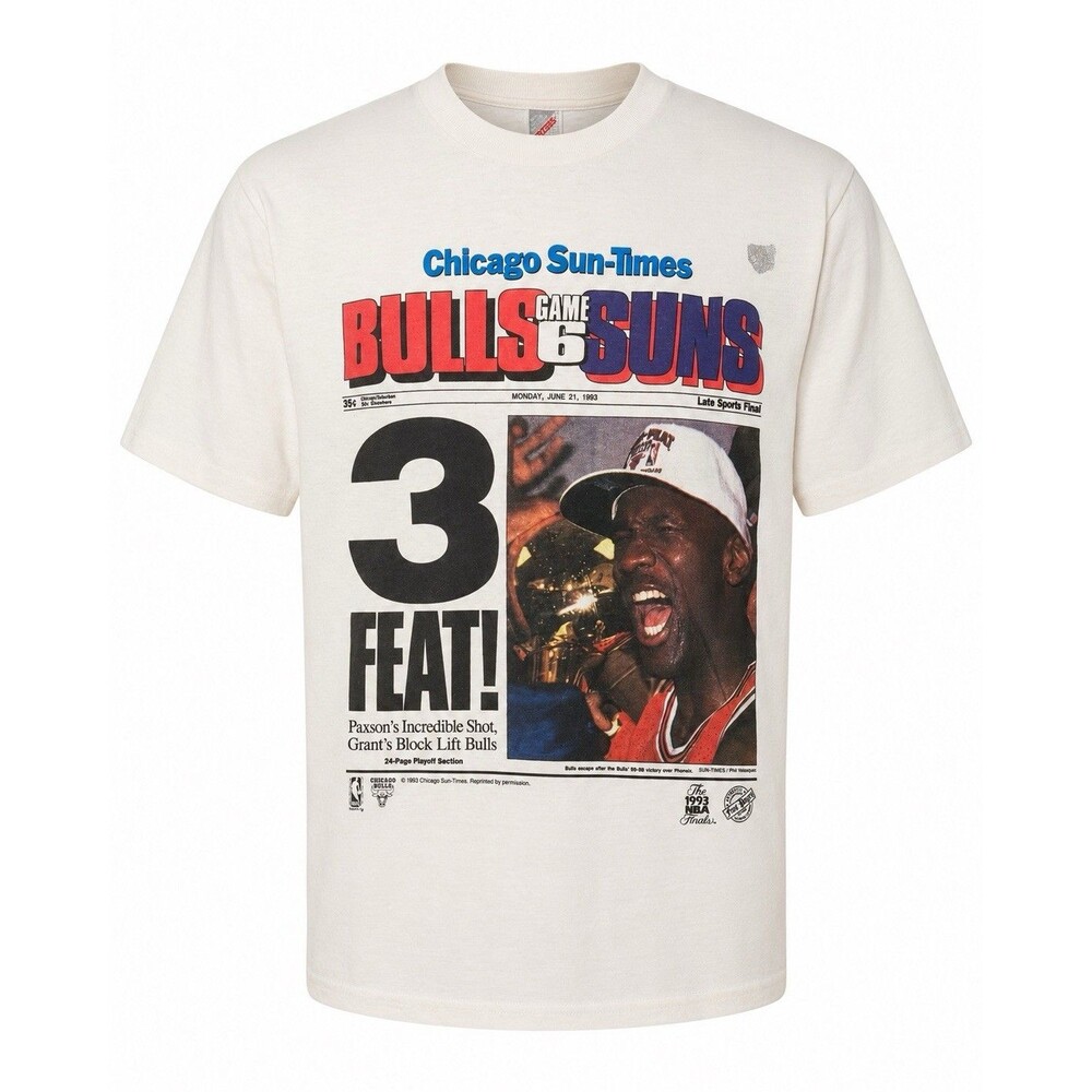 Vintage 1993 Chicago Sun Times Bulls Suns Game 6 Tshirt Size L 3 Feat Jerzees
